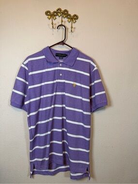U.S. Polo Assn. Lavender & White Striped Polo with Gold Logo. Size L